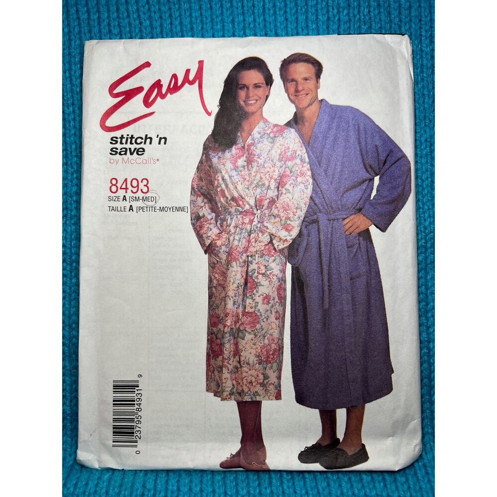 McCalls 8493 unisex robe pattern size small medium